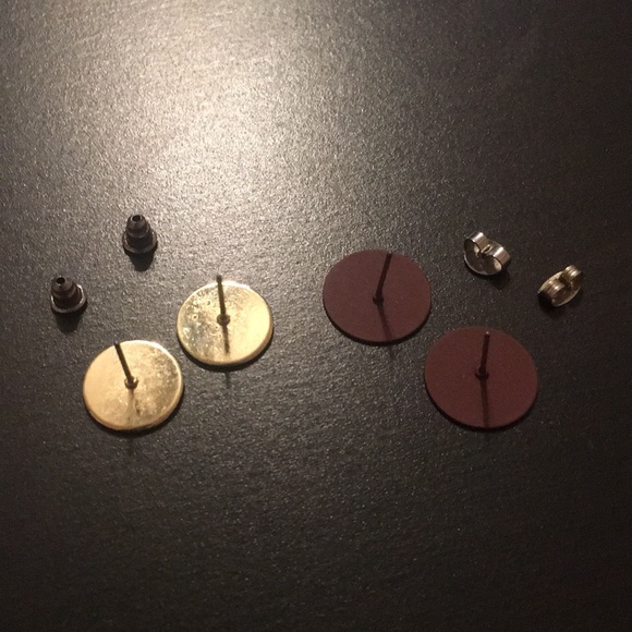 Flat Circle Earrings (Gold and Maroon Set) - Picture 2 of 2
